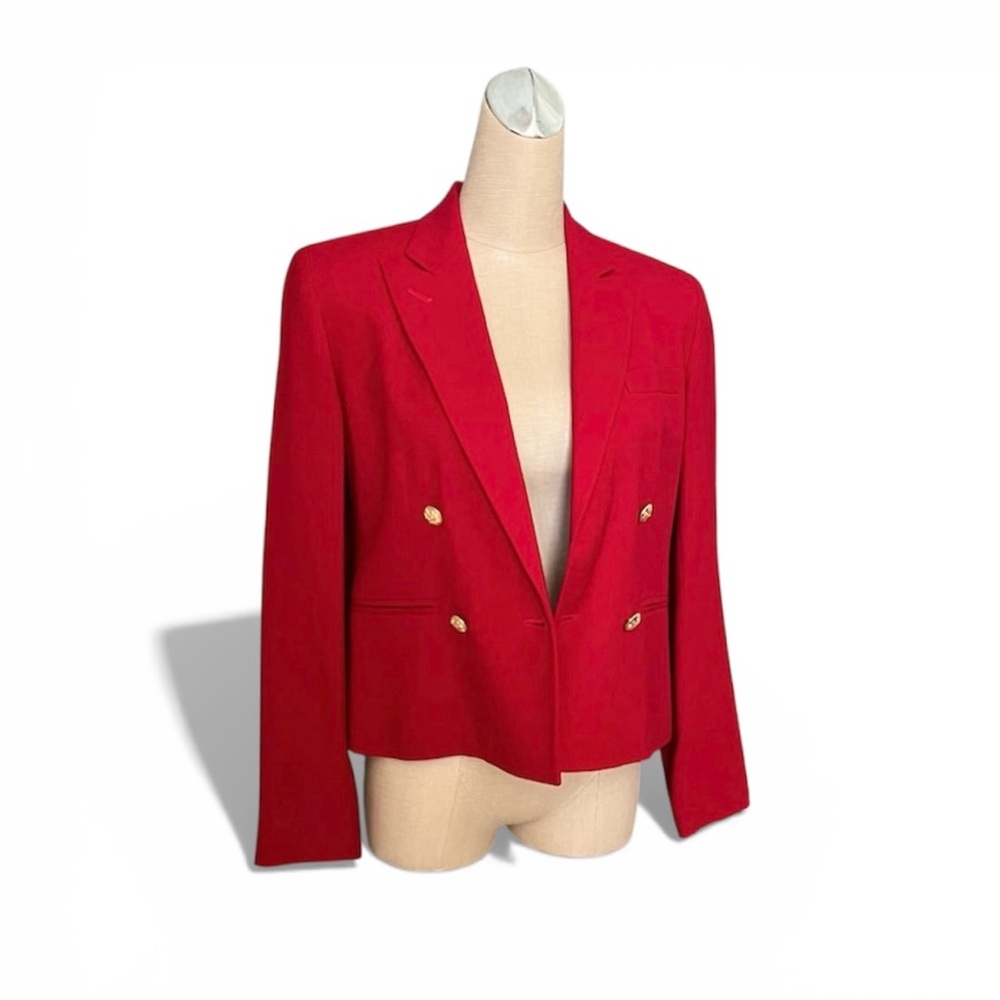 Ralph Lauren Double Breasted Blazer Gold Buttons Worsted Wool Semi Crop Made USA - Picture 3 of 13